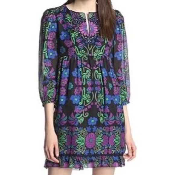 ANNA SUI Floral Deco Resort '14 Morning Glory Textured Cotton Silk Nouveau Dress - Picture 7 of 7